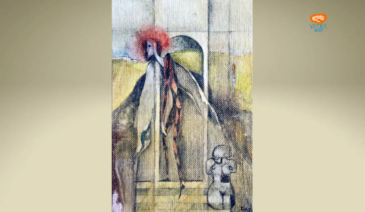 Personaj și sculptură de nud feminin în peisaj (1974) – Pál Fux