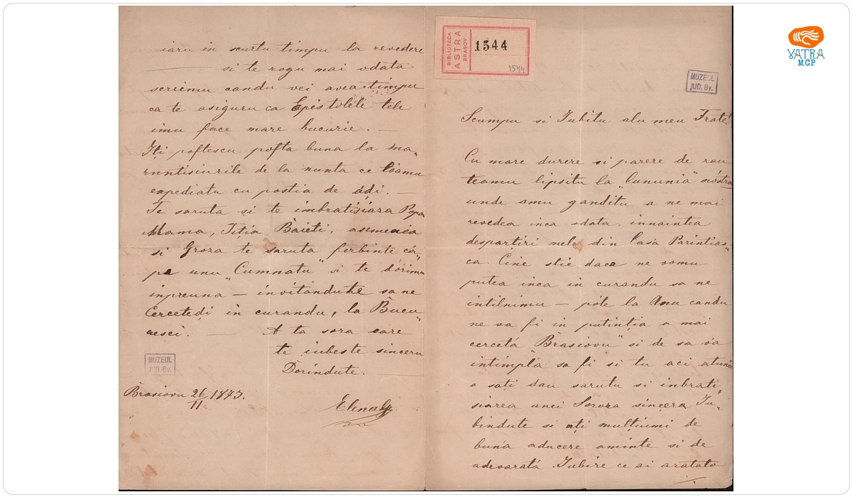 Elena Groza — Groza Elena către fratele, Mureșianu Aurel