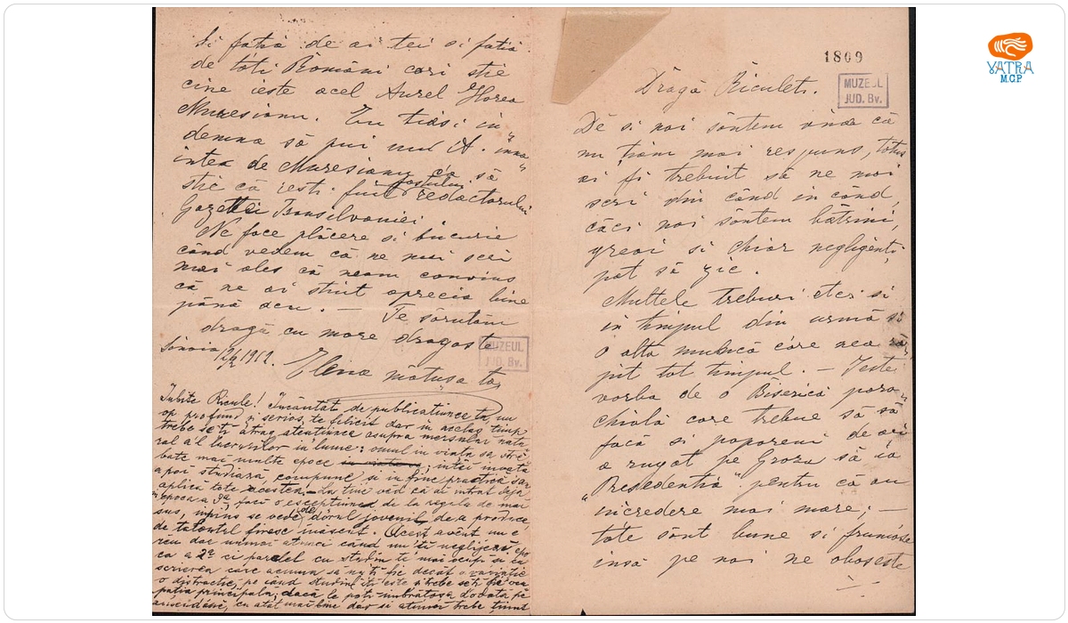 Elena Groza — Groza Elena către nepotul ei, Mureșianu Aurel A.