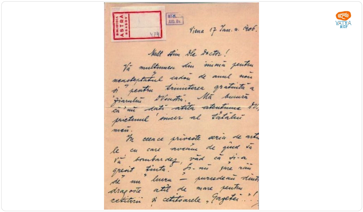 Petrescu Horia Petra către Mureșianu Aurel