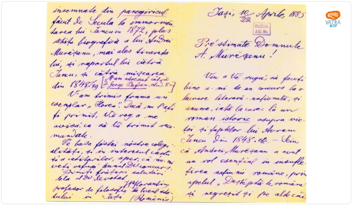 Pop Florentin către Mureșianu Aurel