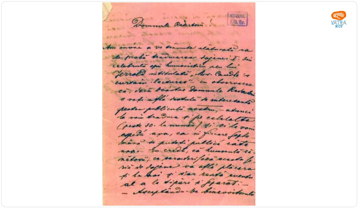 Augustin Páll — Augustin Paul către Mureșianu Aurel
