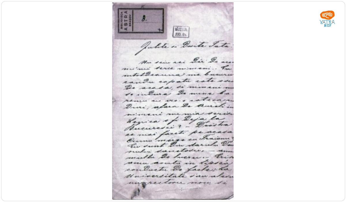 Iacob Mureșianu (1857-1917) către tatăl său, Iacob Mureșianu (1812-1887)