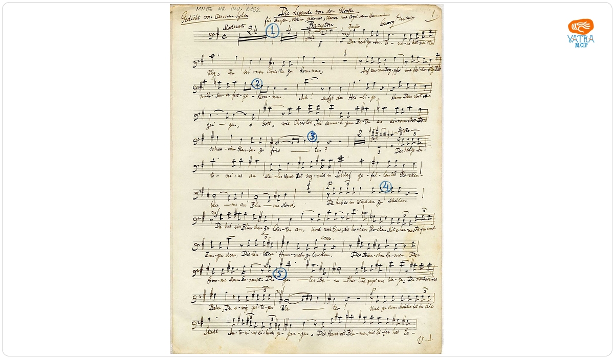 George Enescu — „Die Legende von der Glocke, für Baryton, Violine, Violoncell, Clavier und Orgel oder Harmonium”, pe versuri de Carmen Sylva - știme