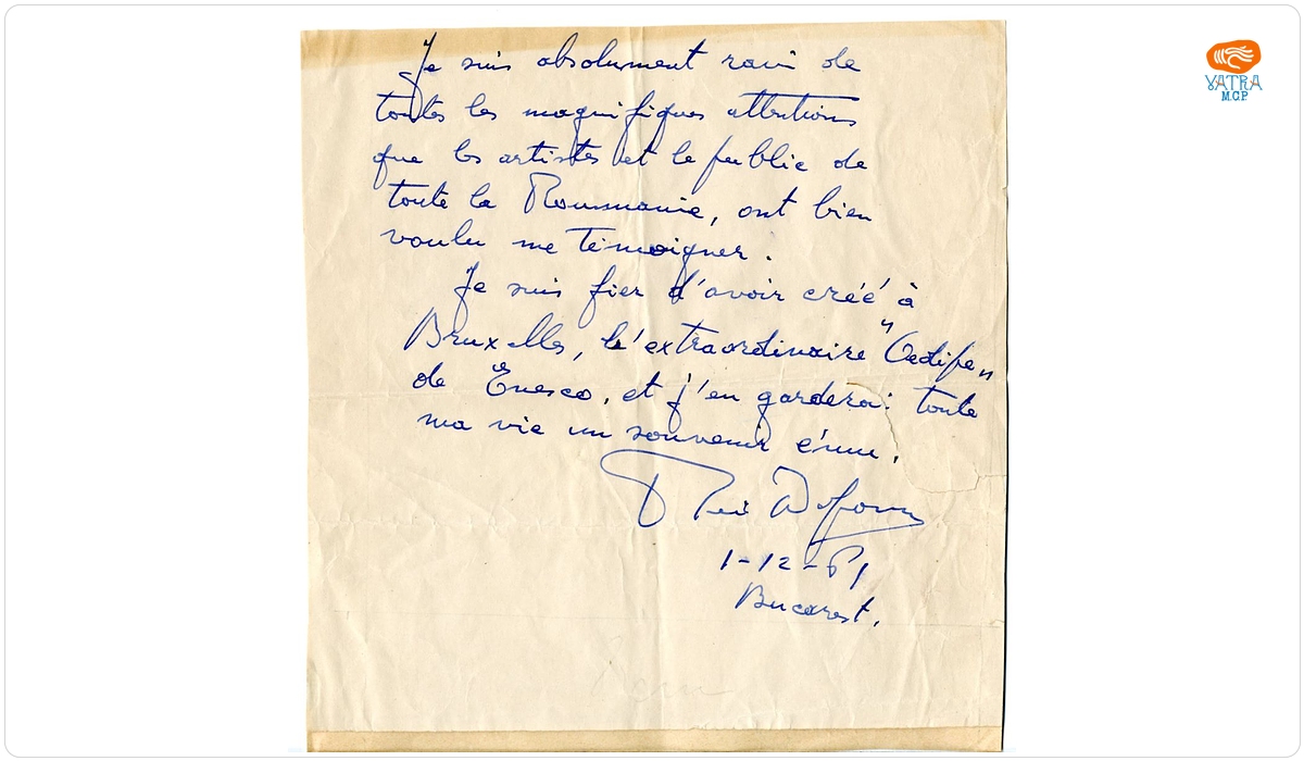 Notiță olografă René Defossez (1905 - 1988)