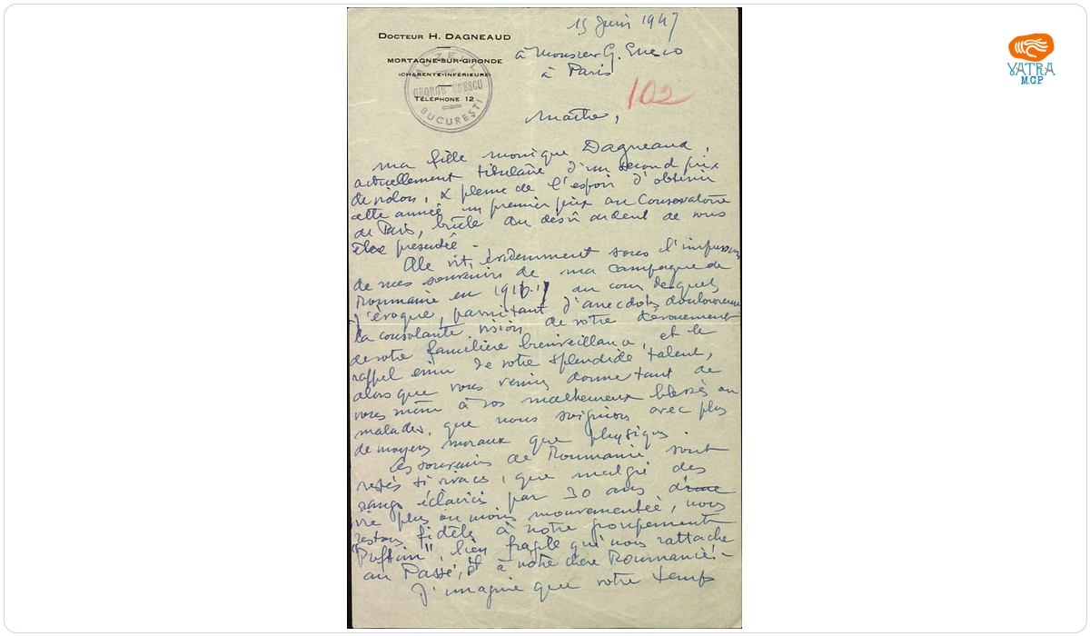 Doctor H. Dagneaud către George Enescu