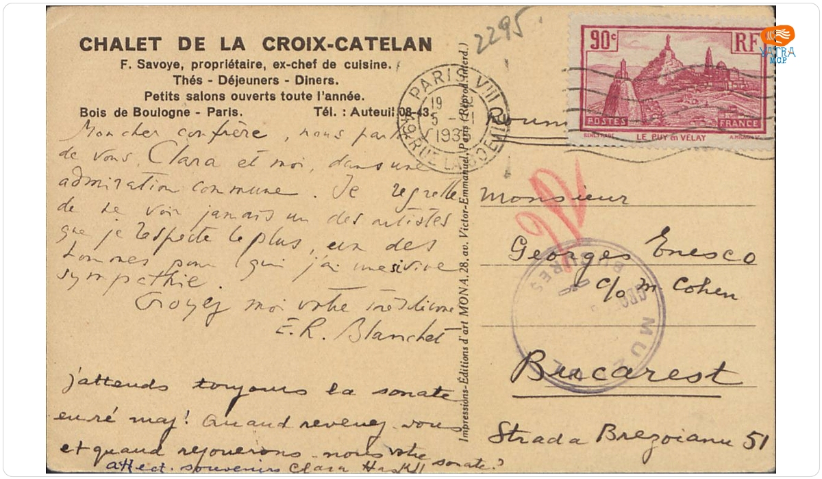 Émile Robert Blanchet și Clara Haskil către George Enescu