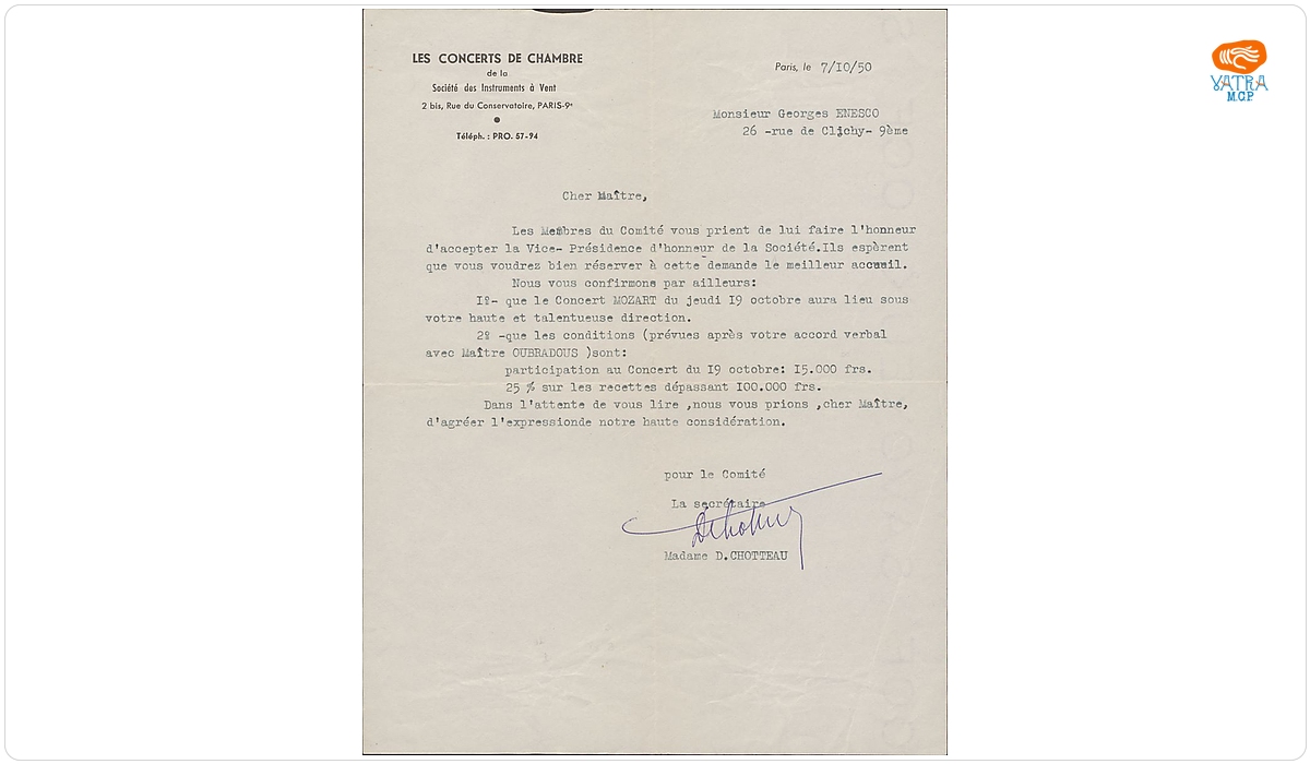 Doamna D. Chotteau către George Enescu