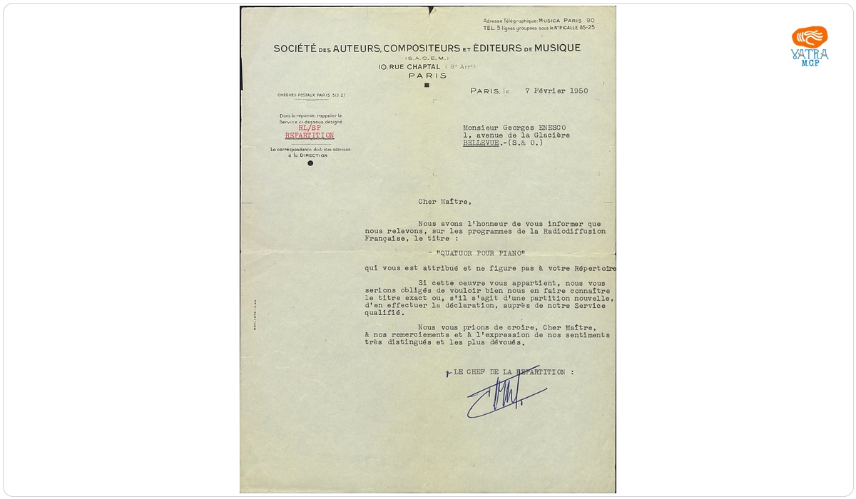 Societatea Autorilor, Compozitorilor și Editorilor de Muzică din Franța — Societatea Autorilor, Compozitorilor și Editorilor de Muzică lui George Enescu
