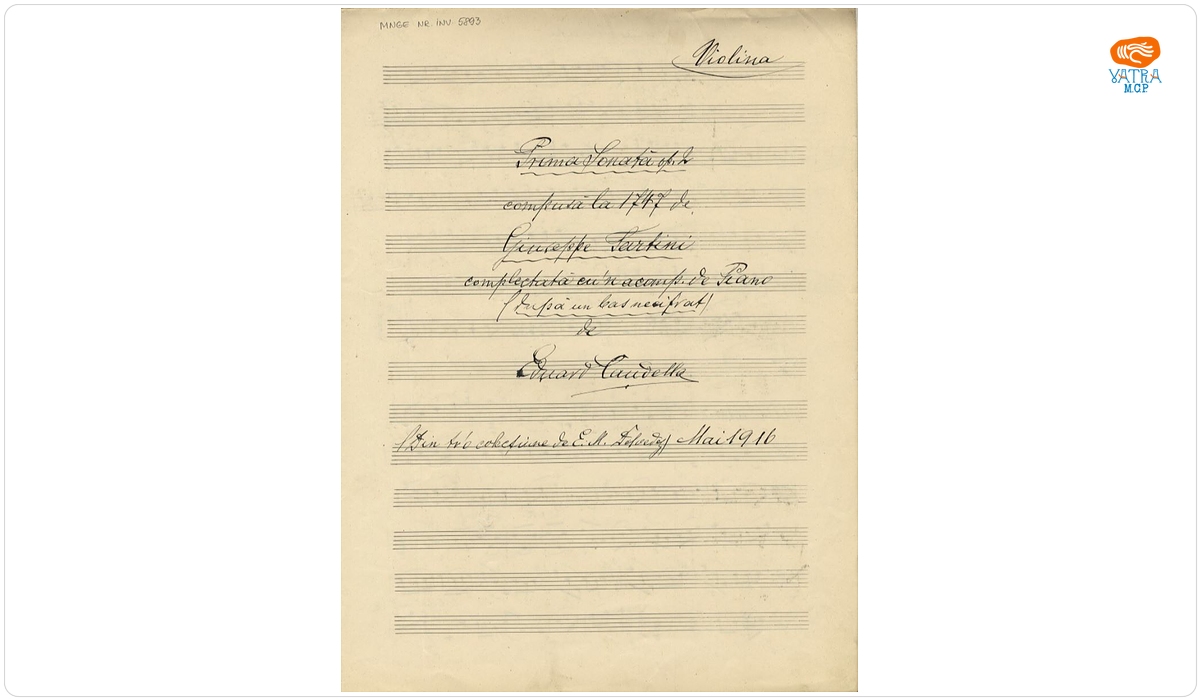 Eduard Caudella — Prima Sonată op. 2 compusă la 1747 de Giuseppe Tartini, complectată c’un acompaniament de Piano după un bas necifrat. Violina