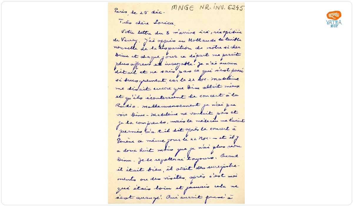 Clara Haskil către Lory Wallfisch (25 decembrie 1950)