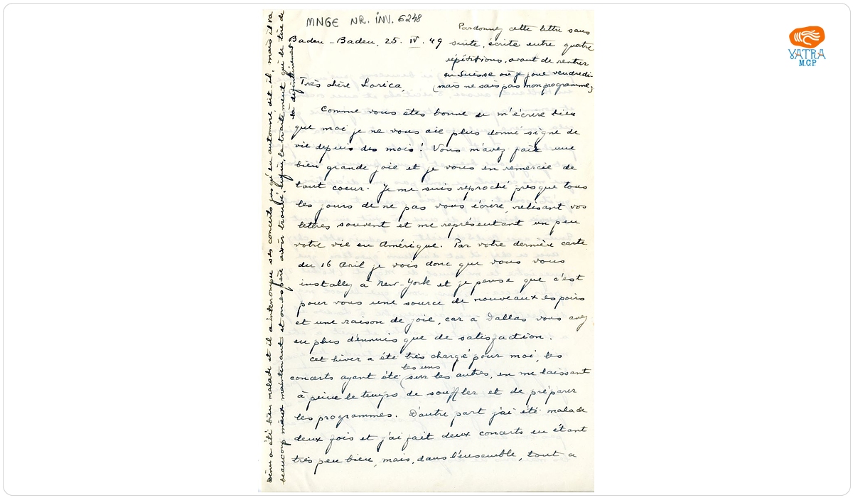 Clara Haskil — Clara Haskil către Lory Wallfisch (25 aprilie 1949)