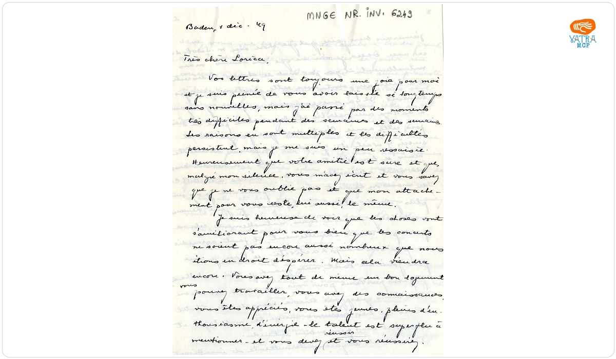 Clara Haskil către Lory Wallfisch (1 decembrie 1949)