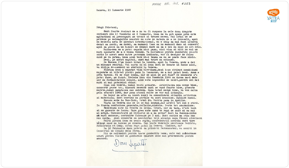 Dinu Lipatti către Lory Wallfisch (19 ianuarie 1948)