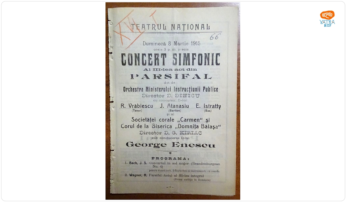 Caietul-program al concertului organizat la Teatrul Național, București, 8 martie 1915