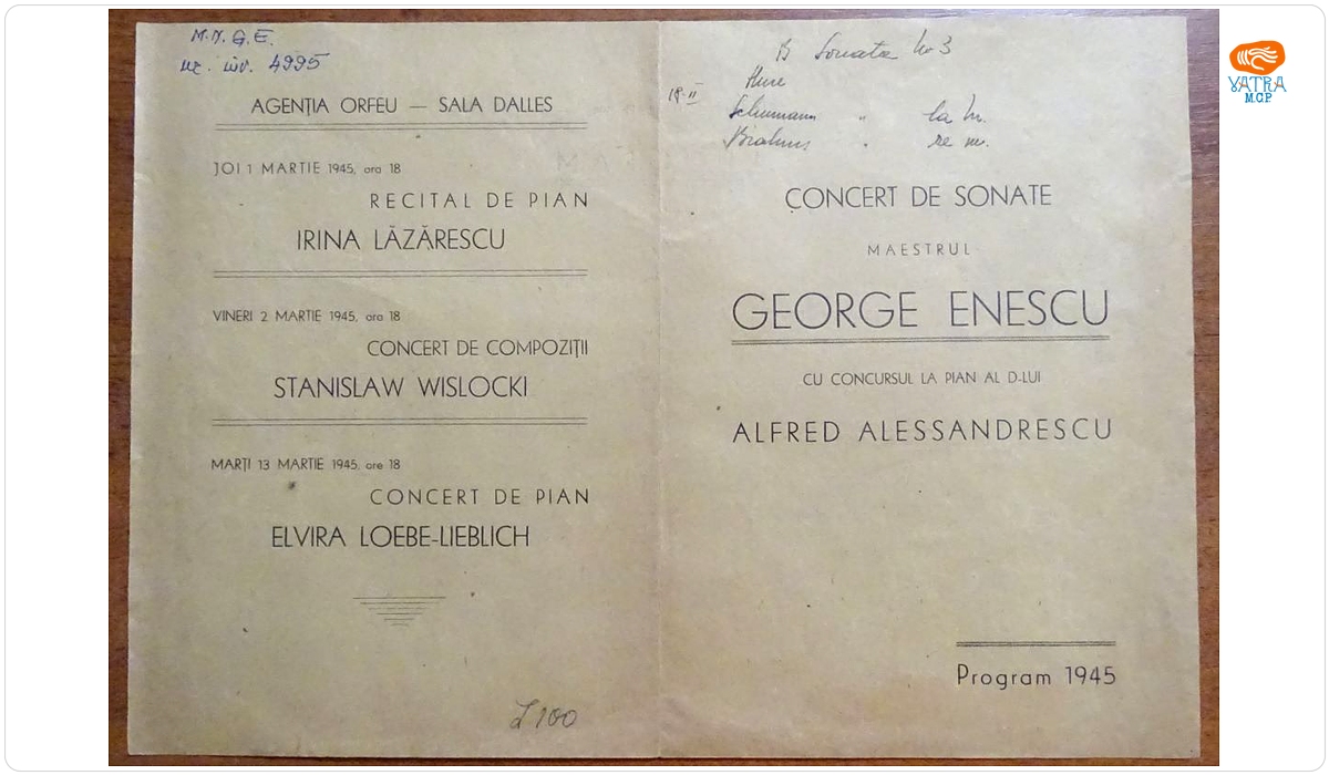 Programul de sală al concertului de sonate organizat la Sala Dalles, București, 24 februarie 1945