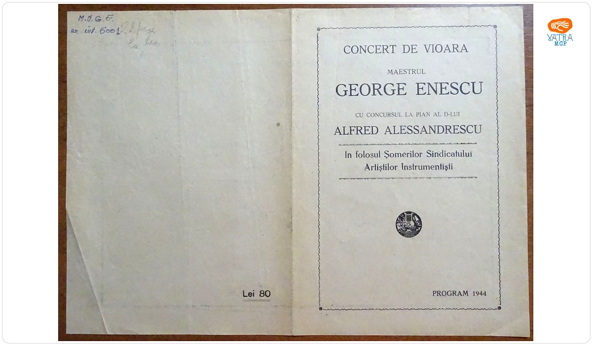 Programul de sală al concertului susținut de George Enescu în sprijinul șomerilor Sindicatului Artiștilor Instrumentiști, 22 decembrie 1944