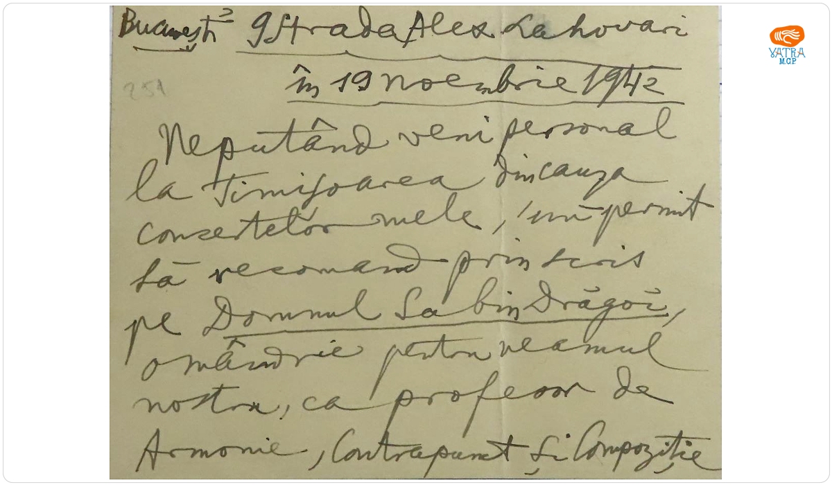 George Enescu către Sabin Drăgoi