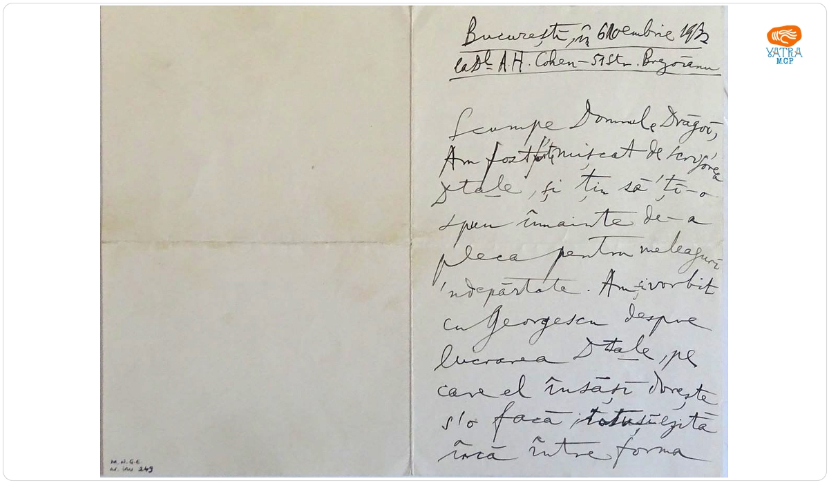 Scrisoare adresată de către George Enescu lui Sabin Drăgoi, București, 6 noiembrie 1932