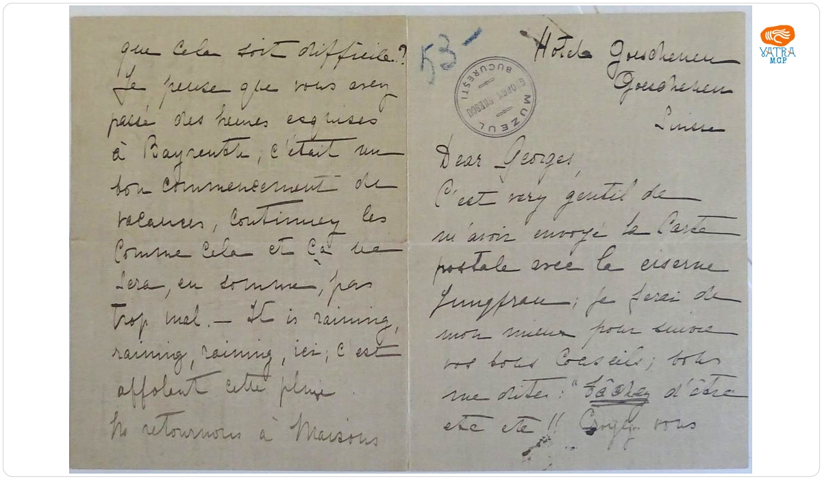 Scrisoare adresată de către Regina Elisabeta a României lui George Enescu, Göschenen, Elveția, 2 august 1901