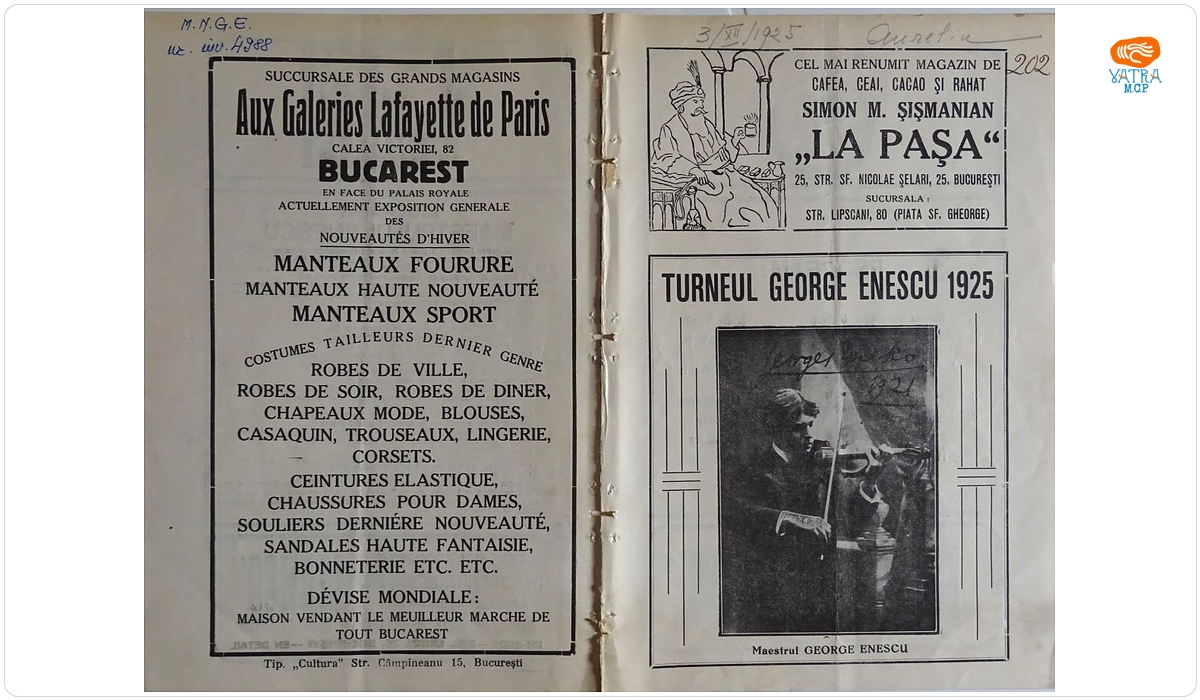 Programul de sală pentru „Turneul George Enescu 1925”