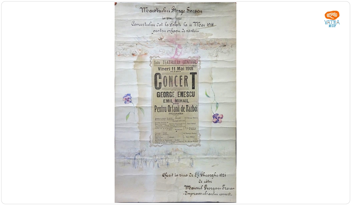 Rațiu — Afiș al concertului susținut de George Enescu și Emil Mihail pentru orfanii de război la Sala Teatrului Central din Galați în data de 11 mai 1918