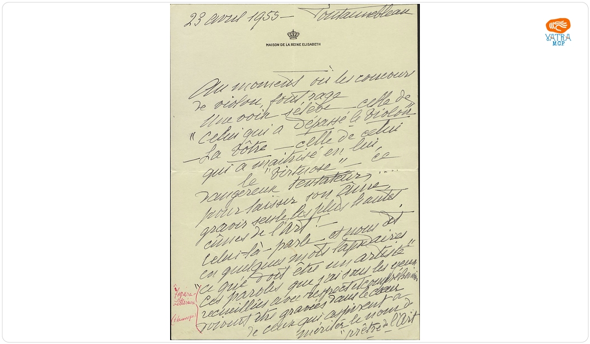 Scrisoare trimisă compozitorului George Enescu de către prințesa Ghislaine de Caraman Chimay