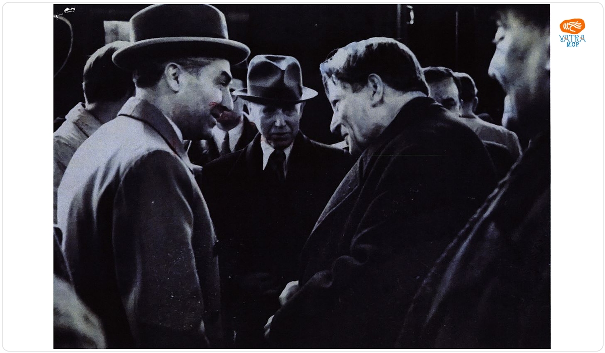 George Enescu înaintea plecării cu trenul la Moscova (1946)