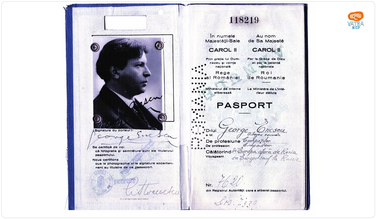 Pașaport emis pe numele lui George Enescu