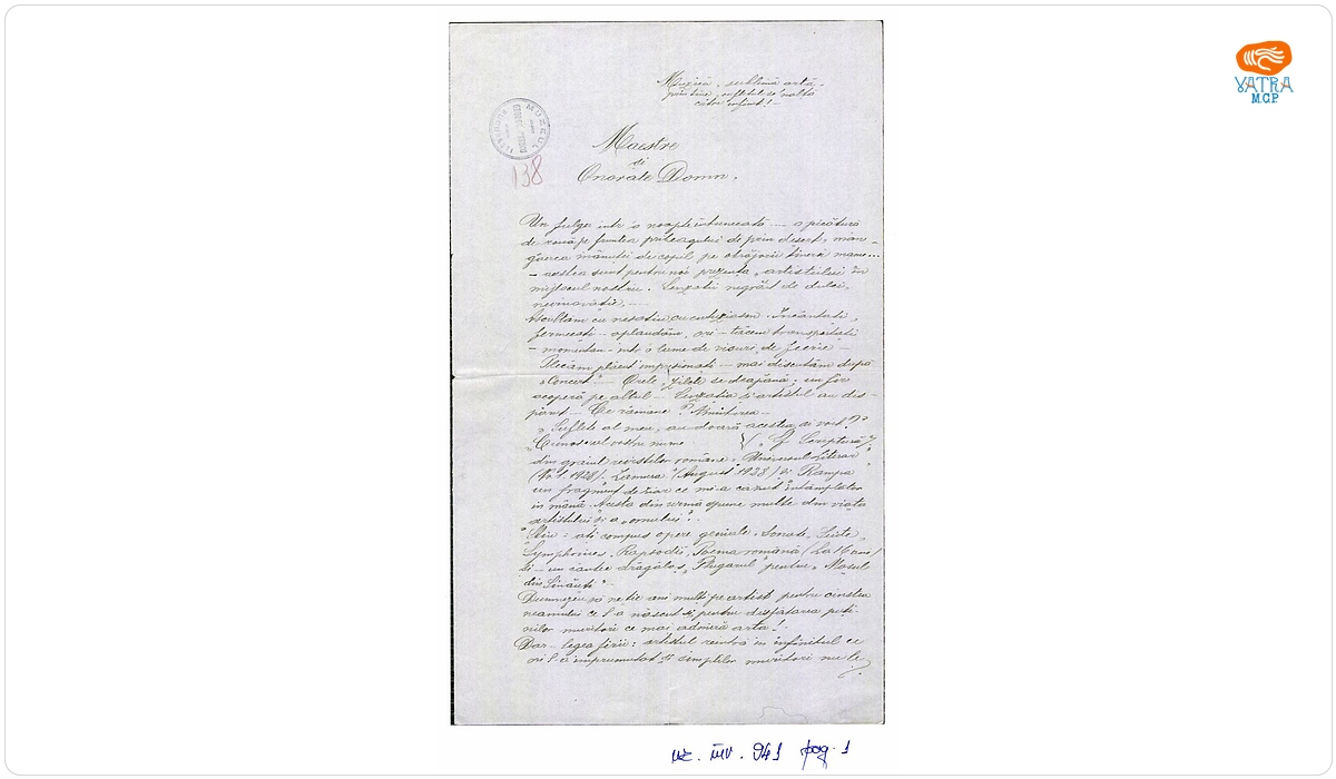 Scrisoare trimisă de doamna Ef. Cernea lui George Enescu
