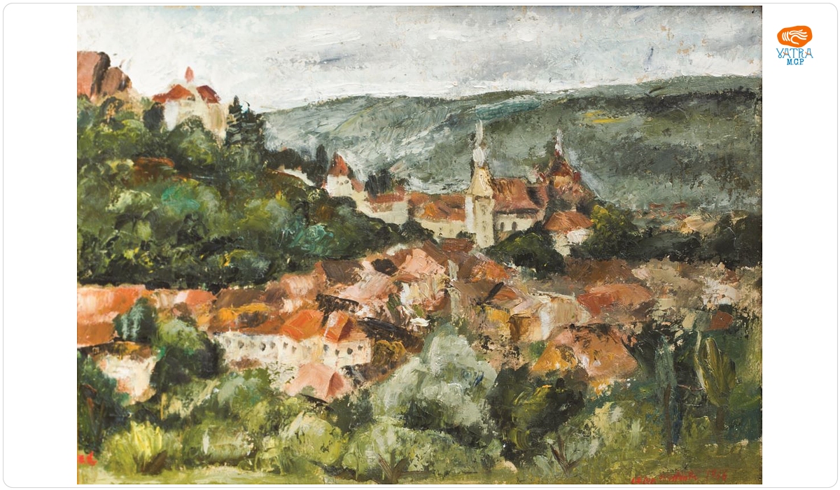 Peisaj cu oraș de munte