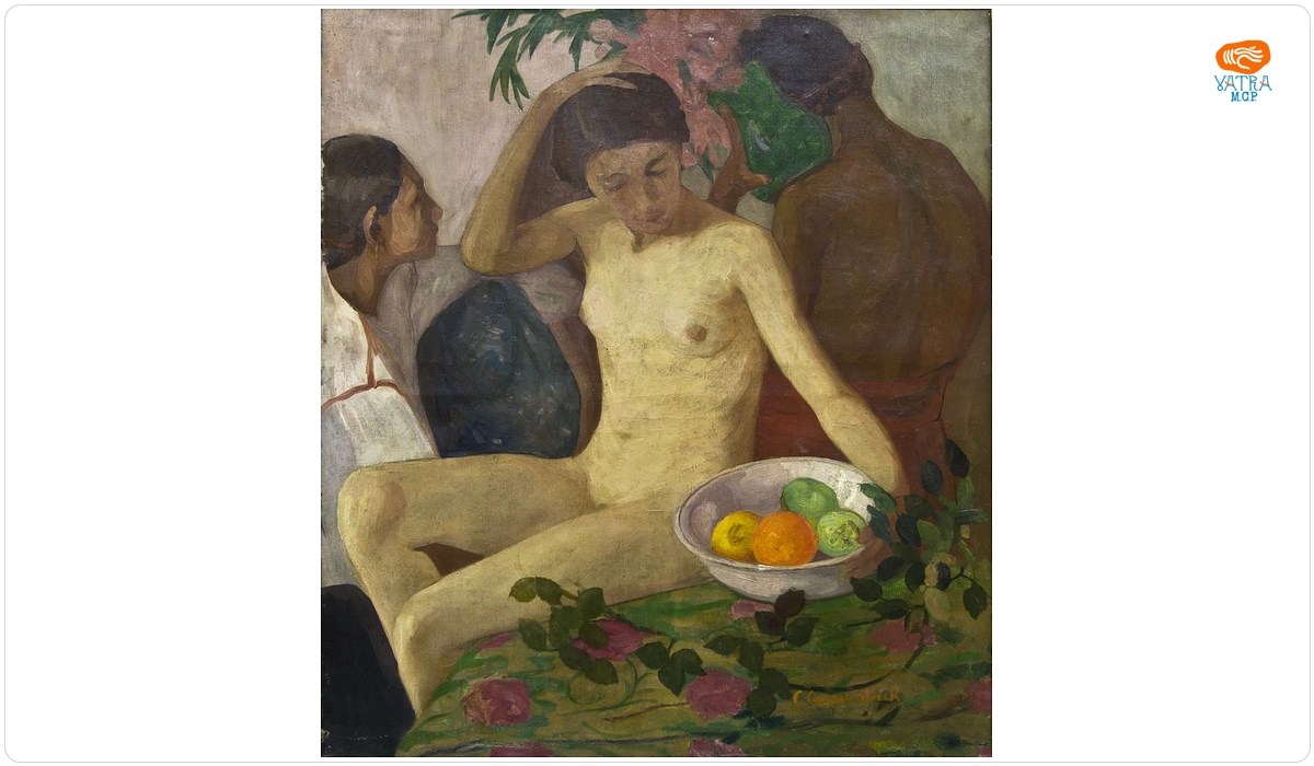 Nud cu vas cu fructe