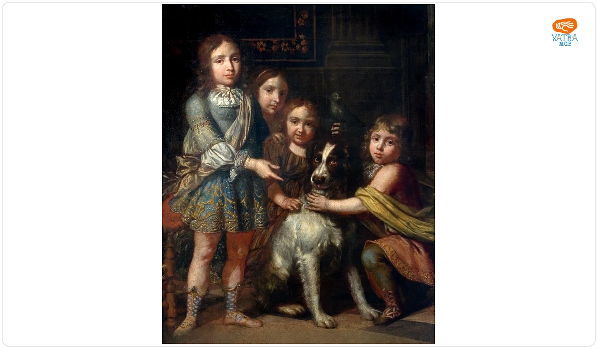 anonim francez — Portret de grup (patru copii și un câine)