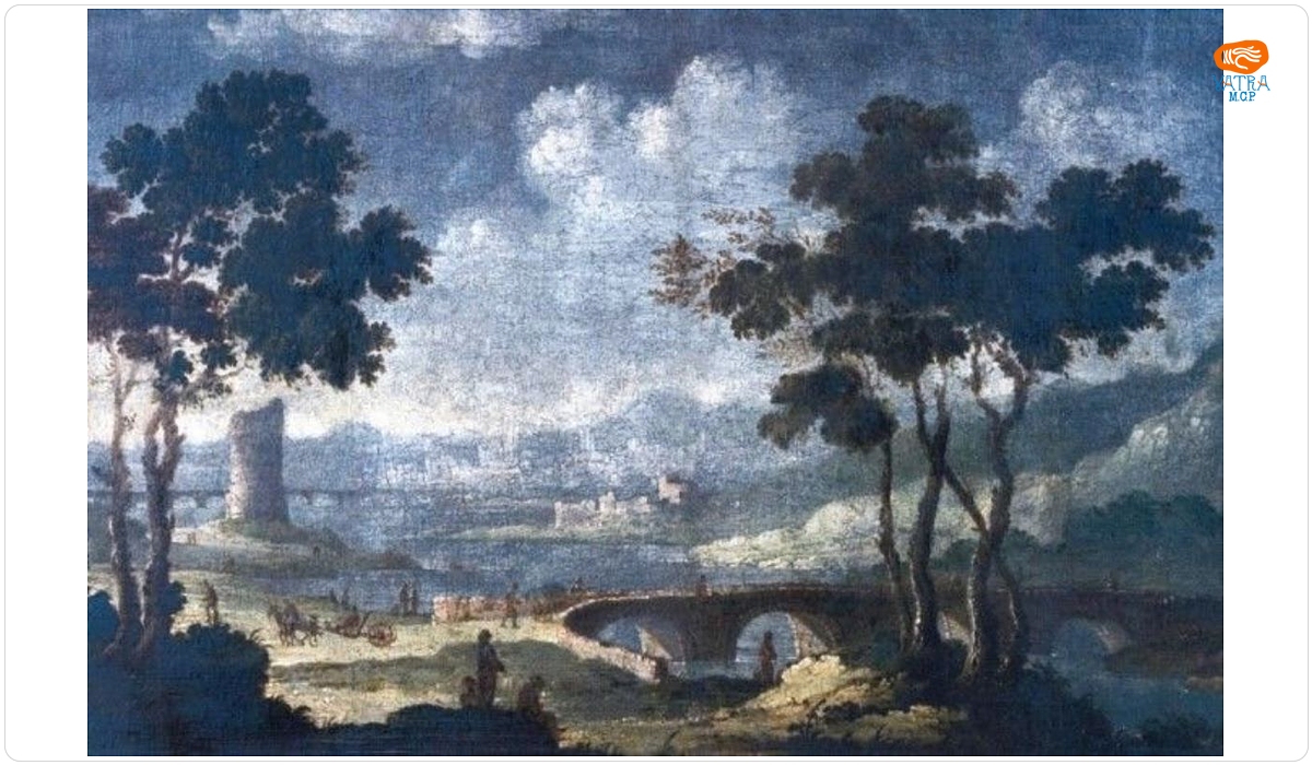 Gaspard Dughet — Peisaj cu ruine pe malul Tibrului