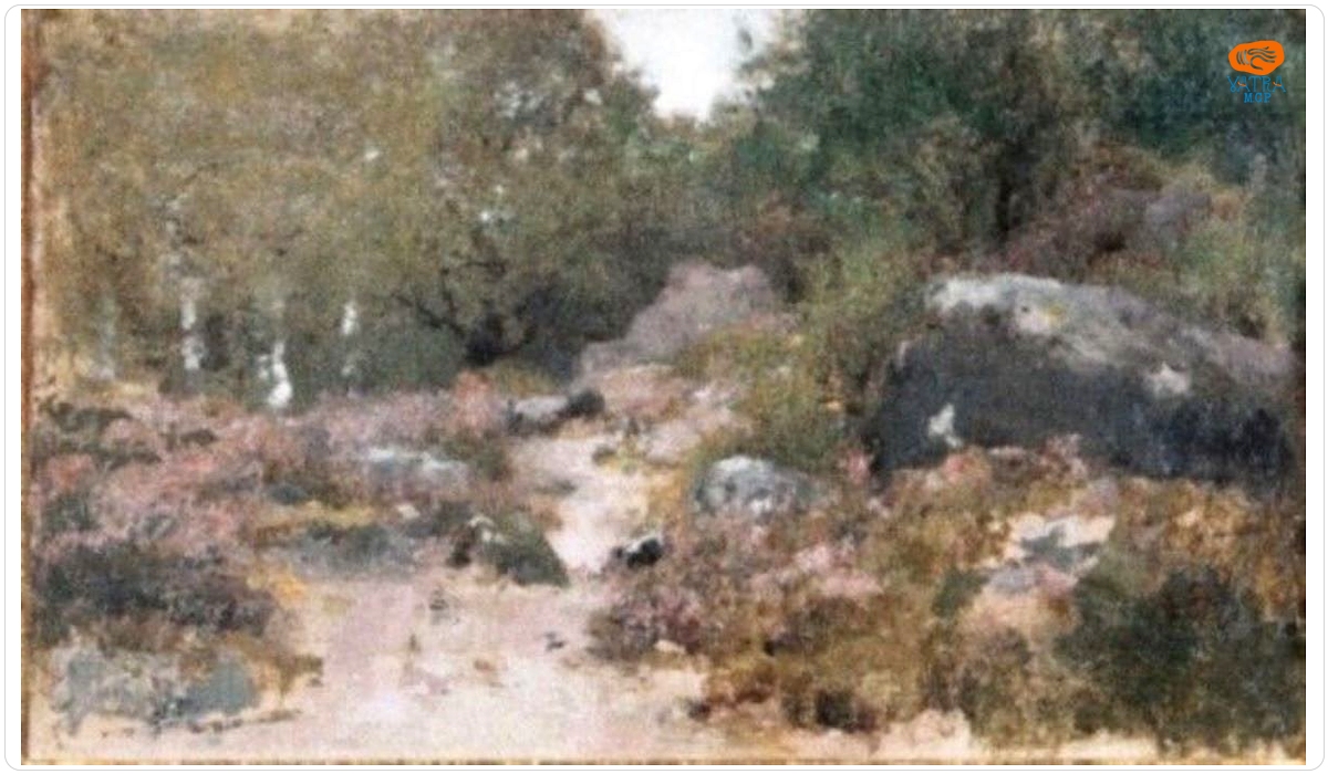 Peisaj; Verso: Flori