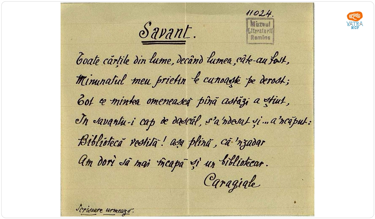 Poezie de I.L. Caragiale, intitulată „Savant“