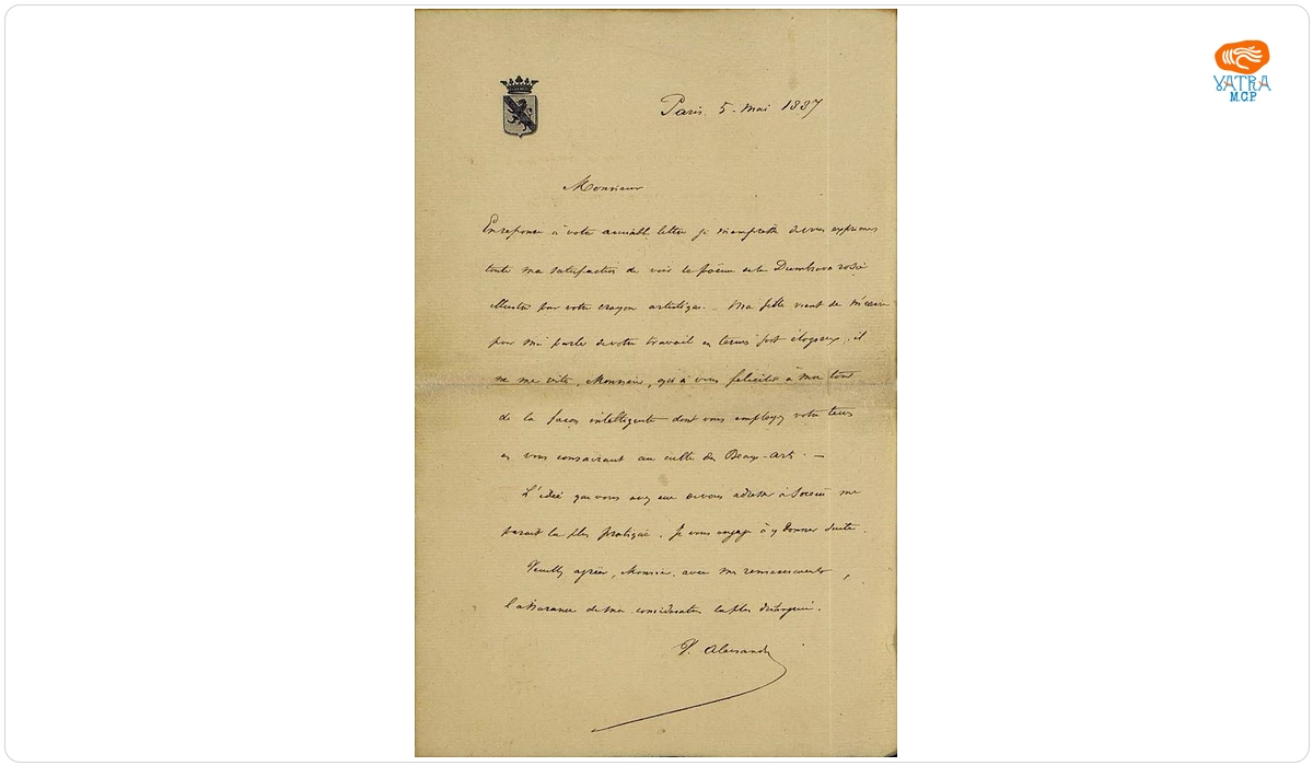 Scrisoare datată „5 mai 1887, Paris“, adresată de Vasile Alecsandri lui Eugen Ghica-Budești.