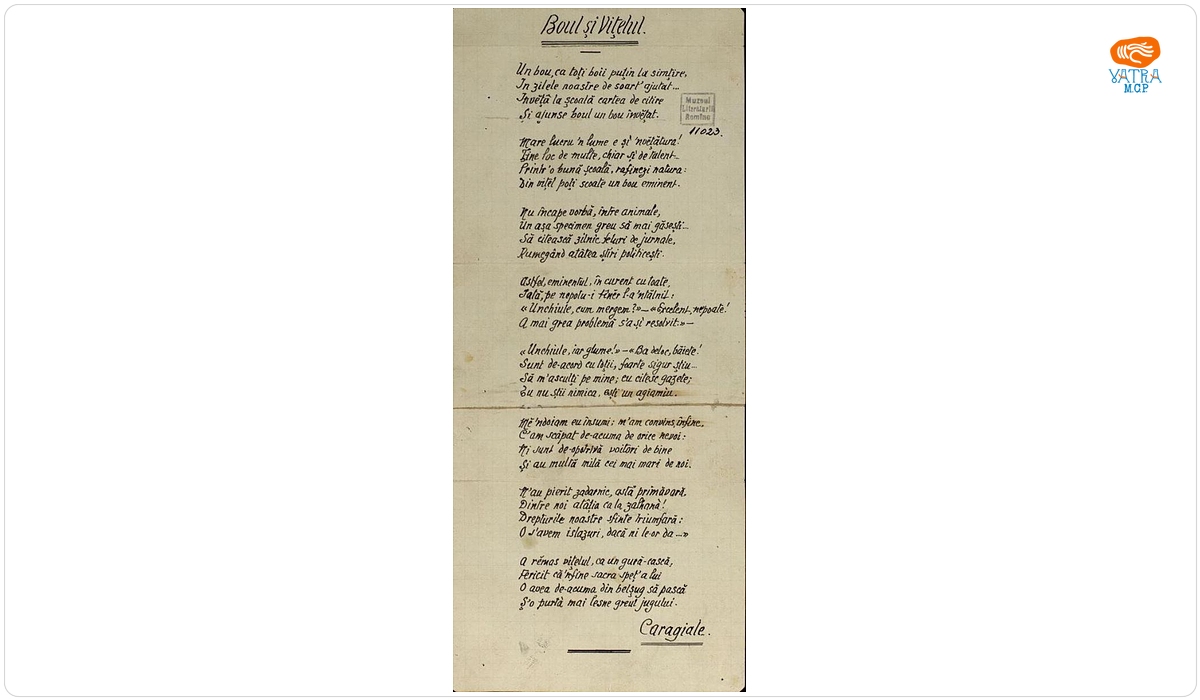 Poezie a lui I. L. Caragiale intitulată „Boul și Vițelul“.