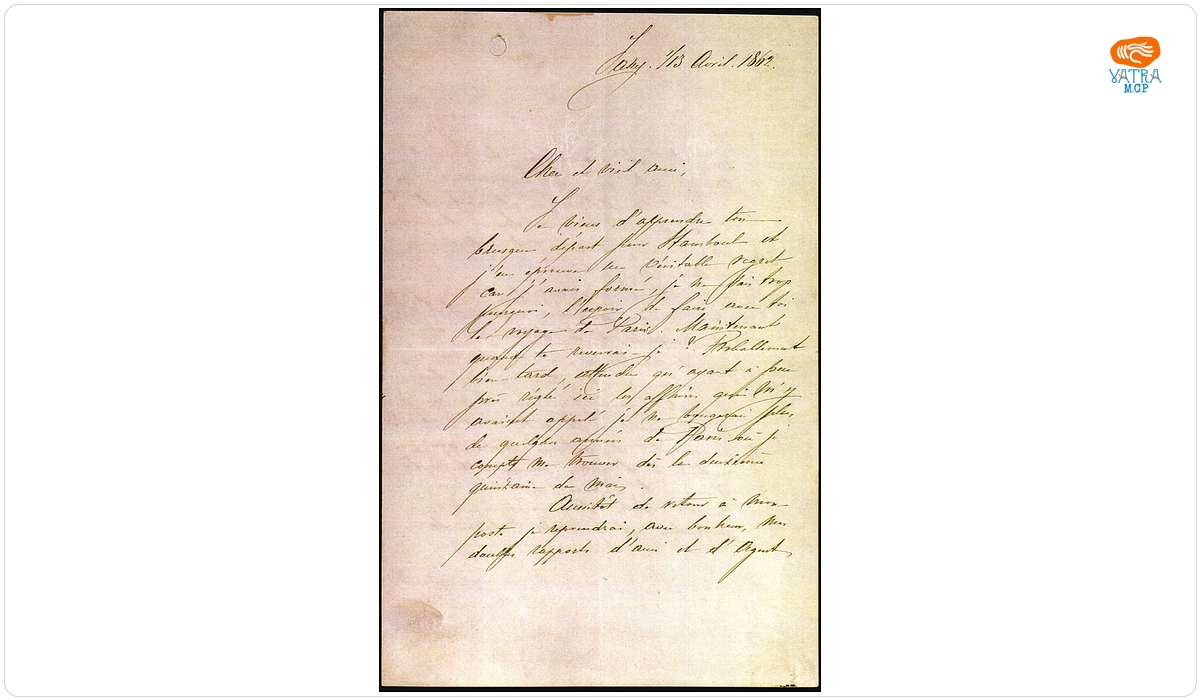 Scrisoare adresată de Iancu Alecsandri lui Costache Negri, datată „1/13 aprilie 1862, Iași”
