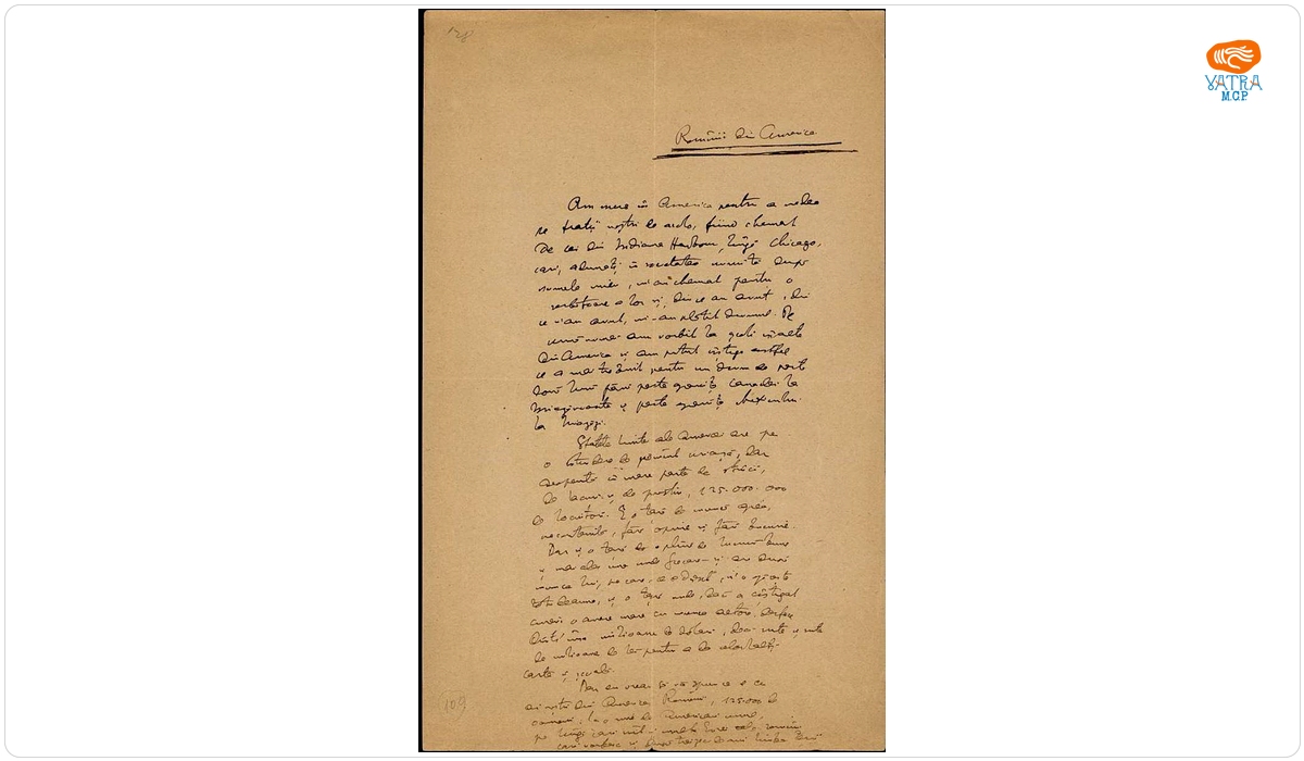 Manuscris al lui Nicolae Iorga intitulat „Românii din America“