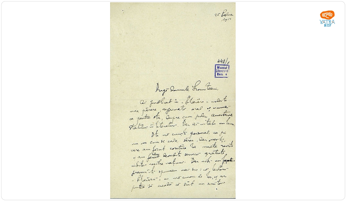 Scrisoare datată „25 februarie 1912“, adresată de Nicolae Iorga lui Petre Locusteanu