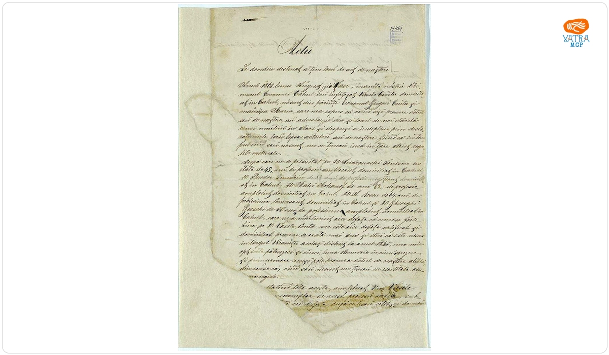 Act doveditor eliberat lui Vasile Conta pe post de certificat de naștere (1868).