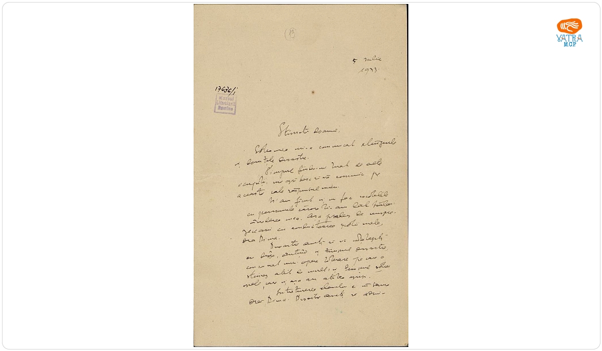Scrisoare datată „5 iulie 1933”, adresată de Nicolae Iorga Constanței Marino-Moscu.