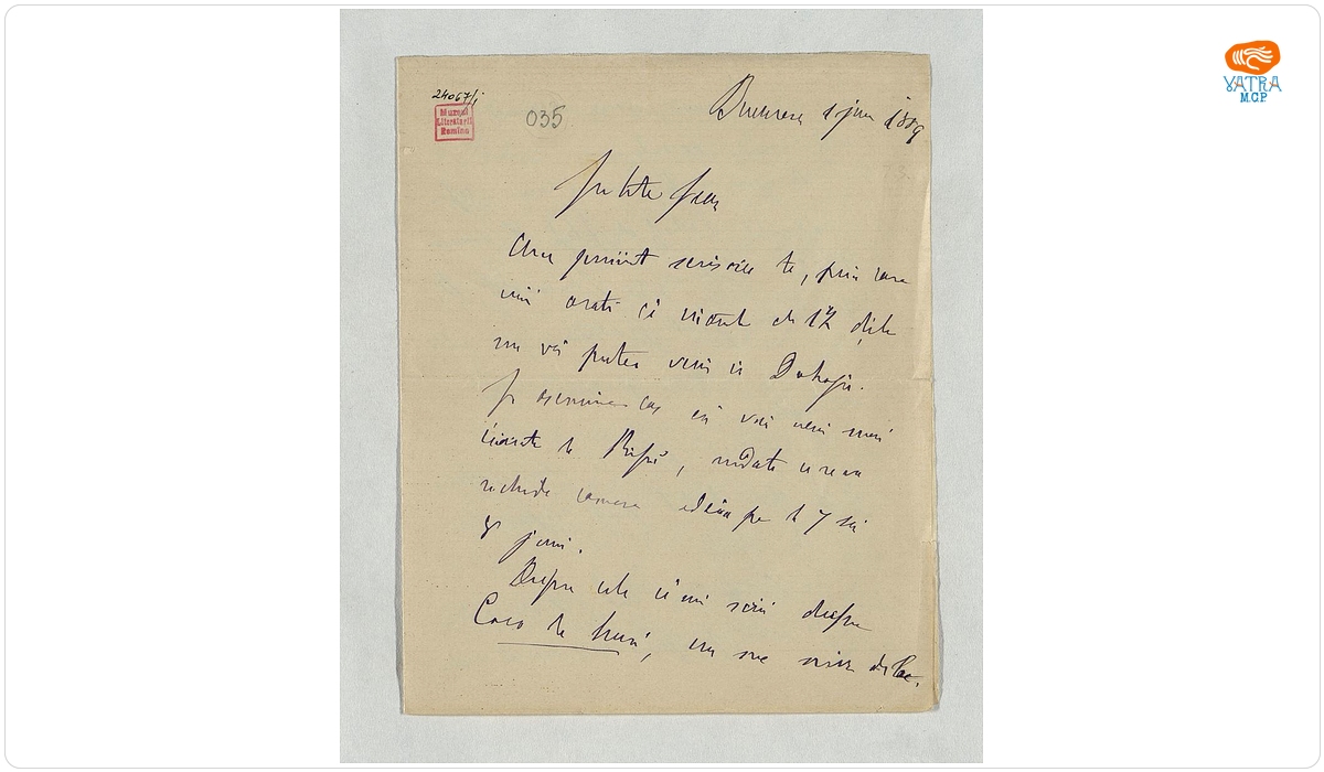 Mihail Kogălniceanu - autor — Scrisoare datată „1 iunie 1889, București“, adresată de Mihail Kogălniceanu fiului său, Ioan