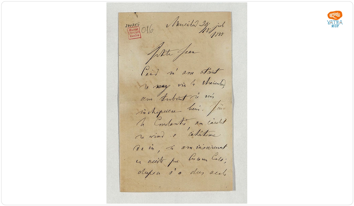 Scrisoare datată „18/30 iulie 1888, Marienbad“, adresată de Mihail Kogălniceanu fiului său, Ioan