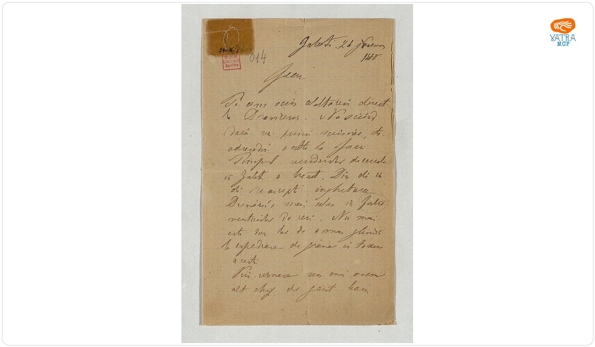Mihail Kogălniceanu - autor — Scrisoare datată „24 ianuarie 1888, Galați“, adresată de Mihail Kogălniceanu fiului său, Ioan