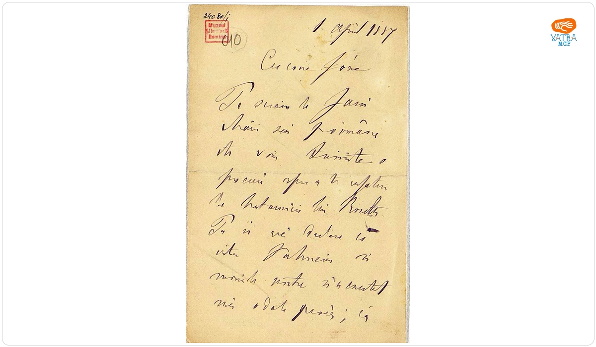 Scrisoare adresată de Mihail Kogălniceanu fiului său, Ioan, datată „1 aprilie 1887, București”