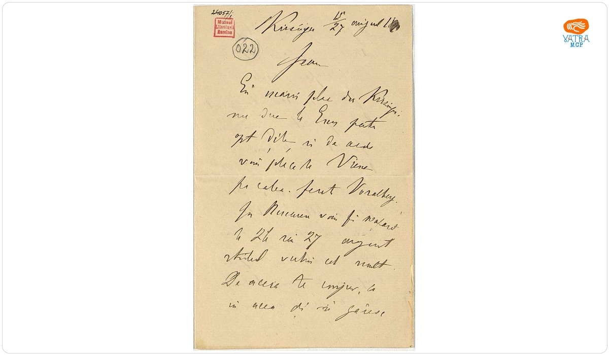 Scrisoare adresată de Mihail Kogălniceanu fiului său, Ioan, datată „15/27 august 1890, Kissingen”