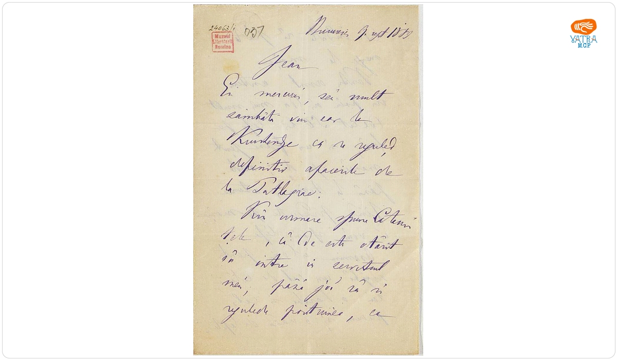 Scrisoare adresată de Mihail Kogălniceanu fiului său, Ioan, datată „9 septembrie 1889, București”