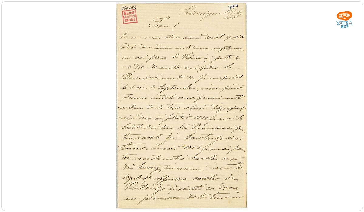 Scrisoarea a fost redactată de M. Kogălniceanu — Scrisoare adresată de Mihail Kogălniceanu fiului său, Ioan, datată „18/30 august, Kissingen”